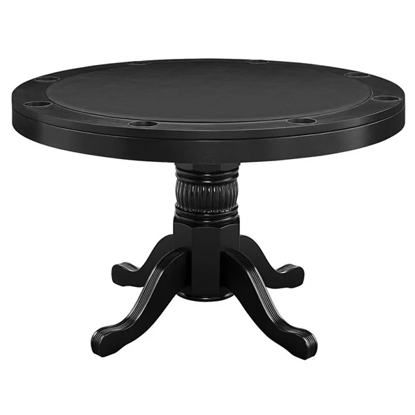 A black, round game room table