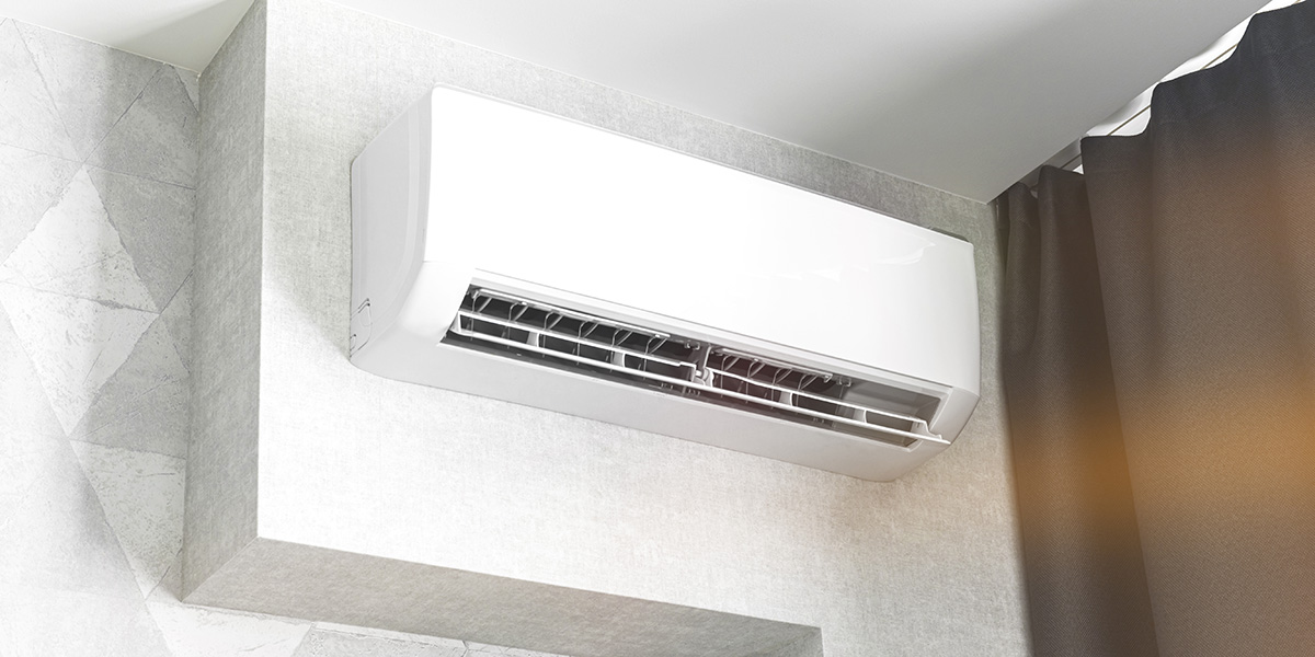 A ductless mini split from the interior of a home