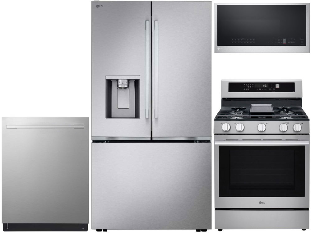 French Door Refrigerator, Gas Range, Dishwasher and Microwave in Stainless Steel