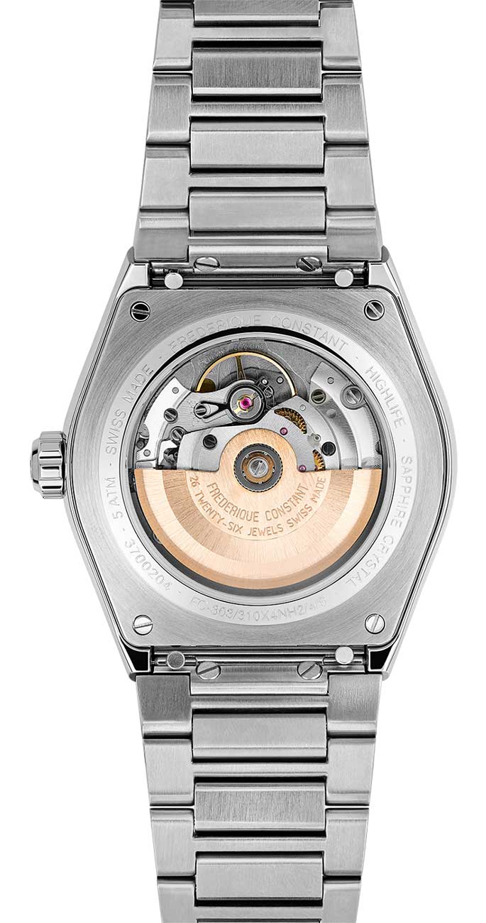 Back view of blue dial with silver bracelet watch