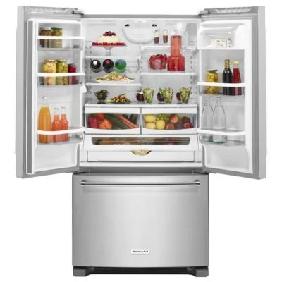 Open KitchenAid french door refrigerator