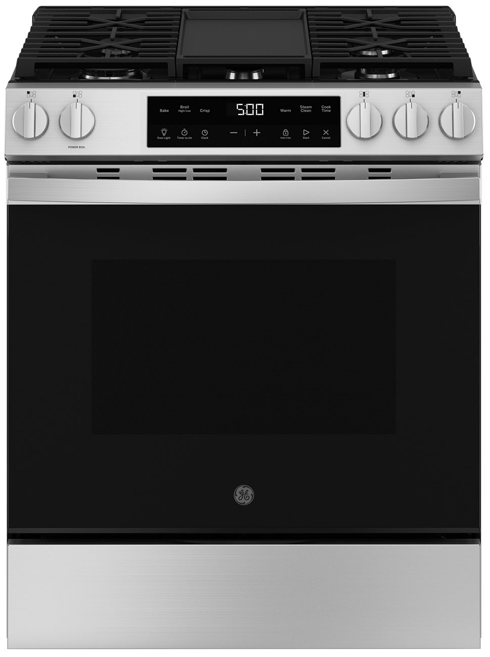 Main Front View of GE Gas Range Slide-In in Stainless Steel