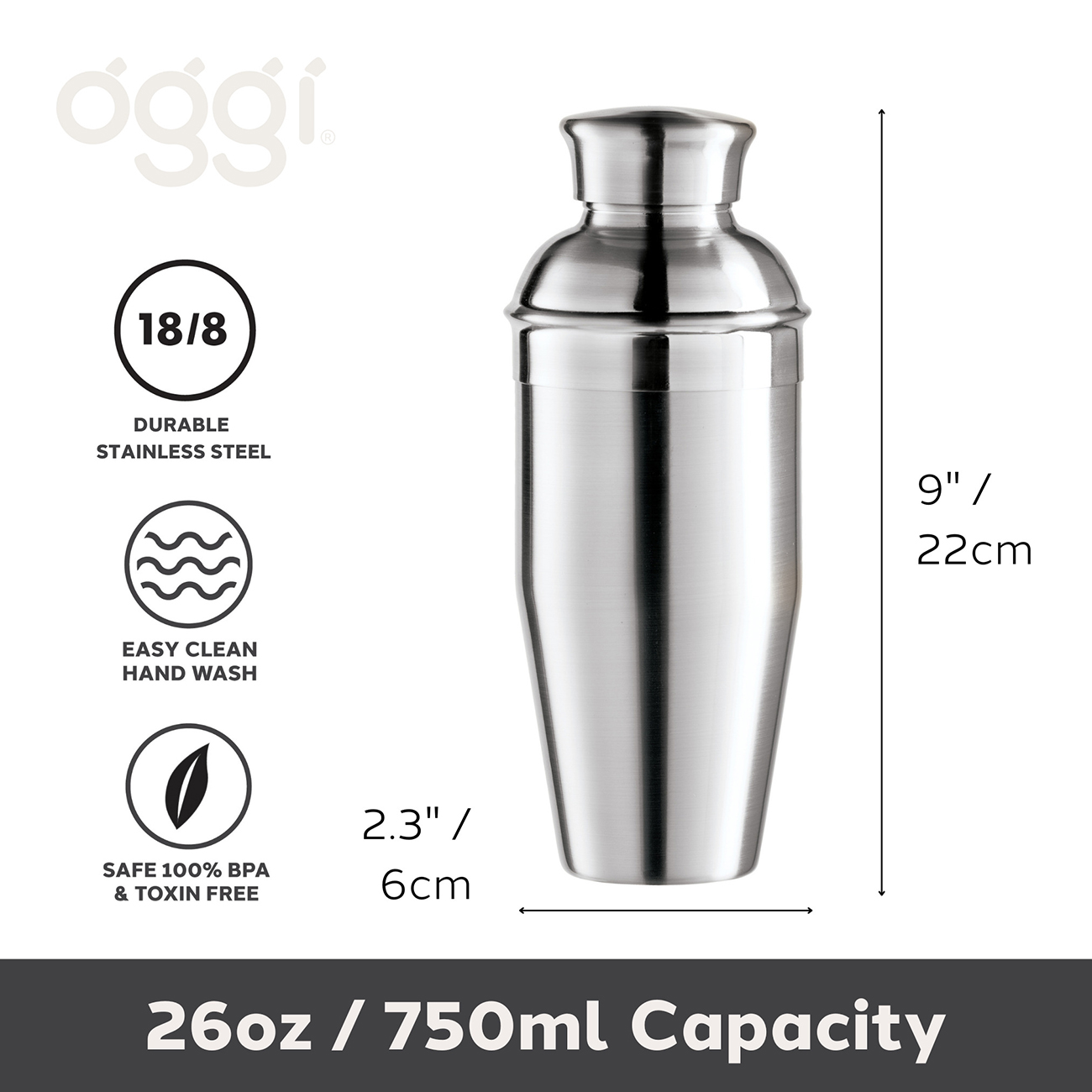 Feature View of Oggi Cocktail Shaker Capacity