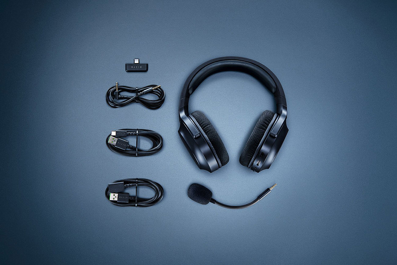 Front View of Razer Gaming Headset with Accessories