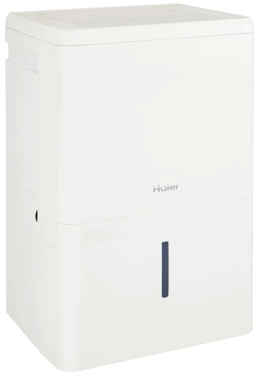 Left Side of a White 50 Pint Dehumidifier from Haier