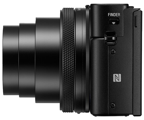 Left side of camera with partial zoom of lens.