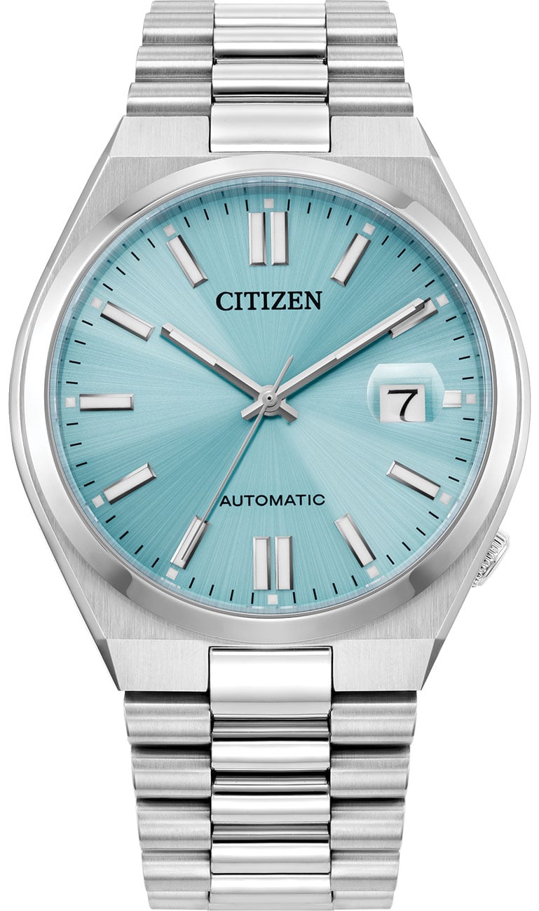 Front view of Citizen Tsuyosa 40mm with sky blue dial watch