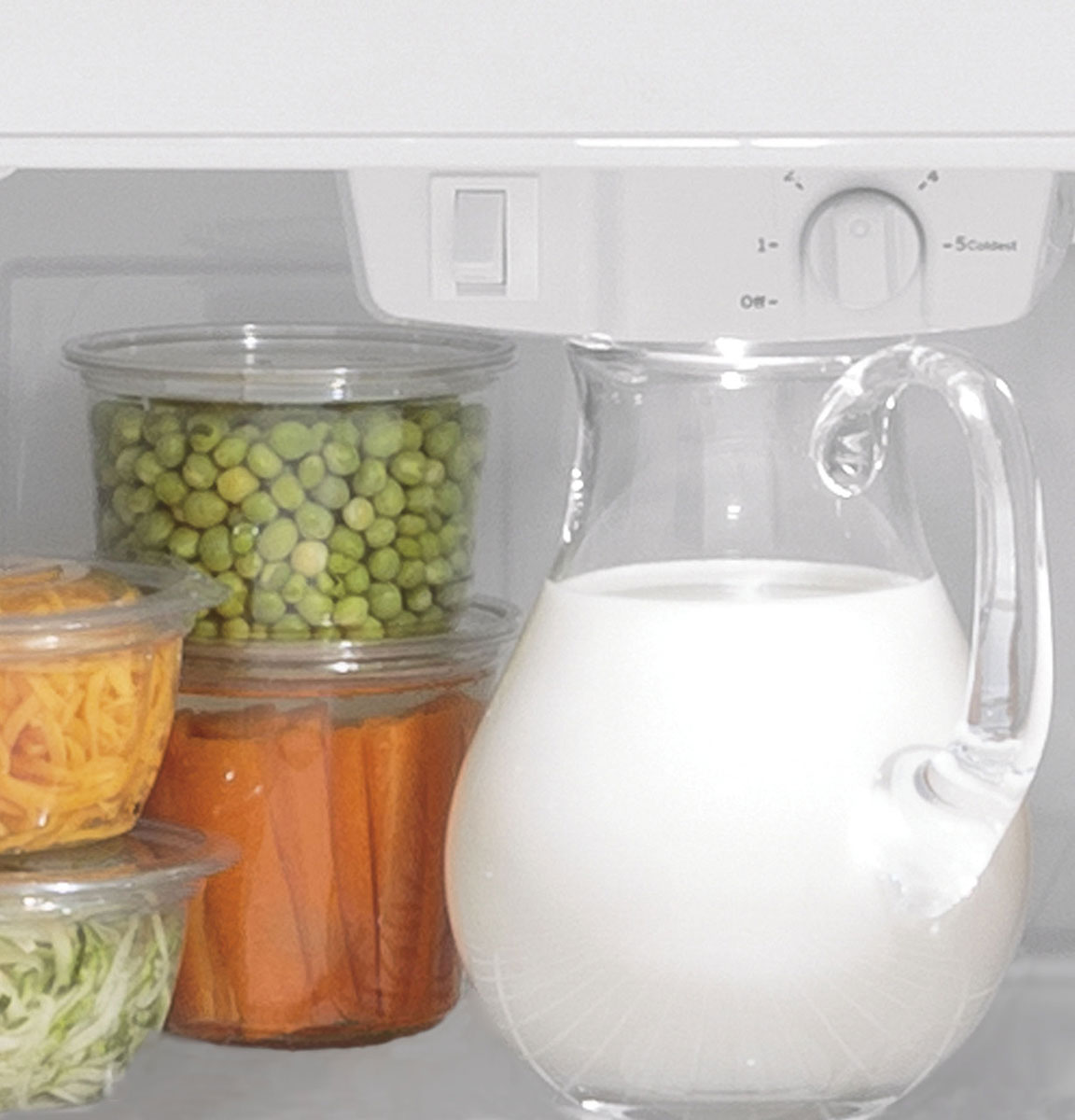 Close-up of milk and containers.