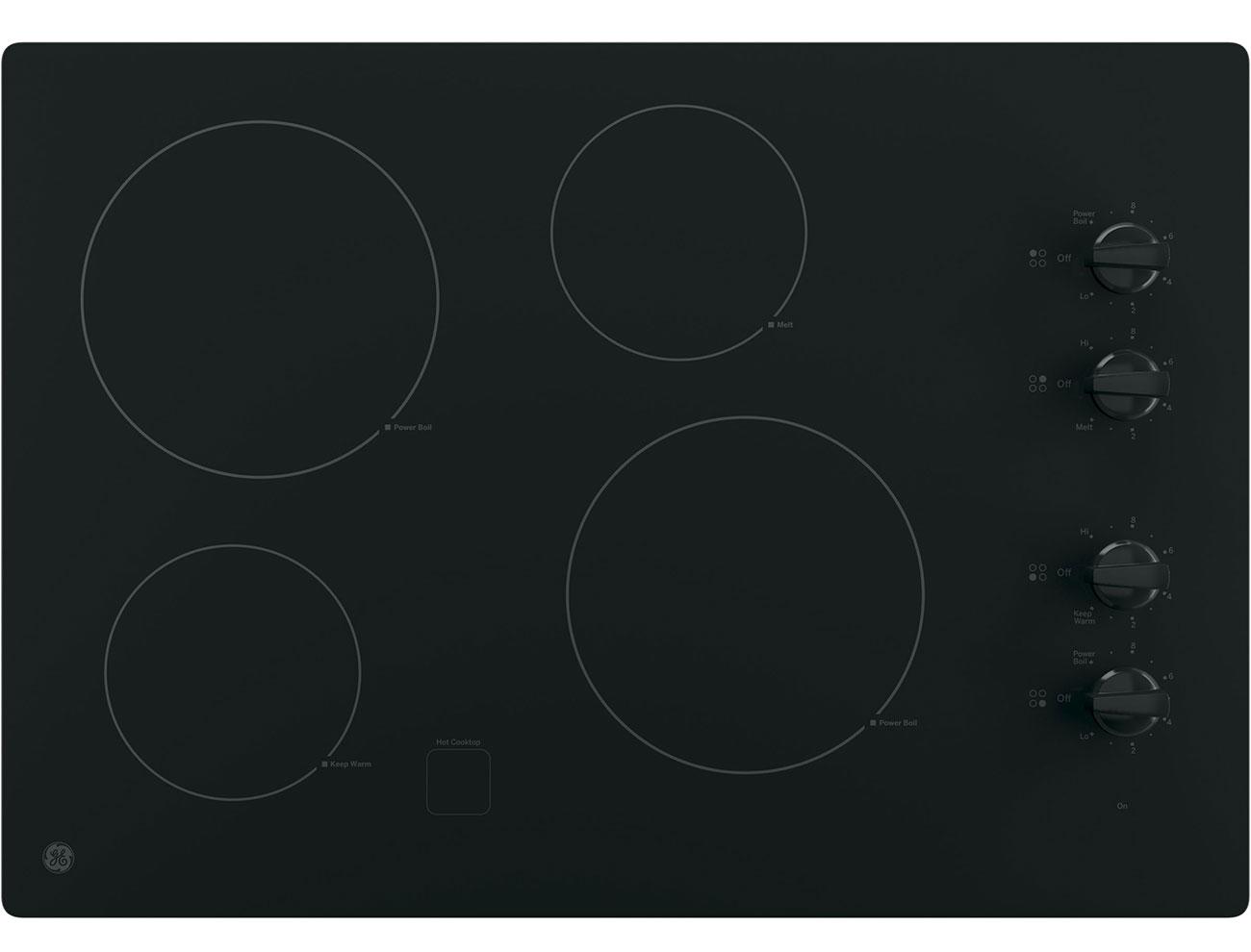 Top Front View of GE Electric Cooktop With Built-In Knob Control in Black