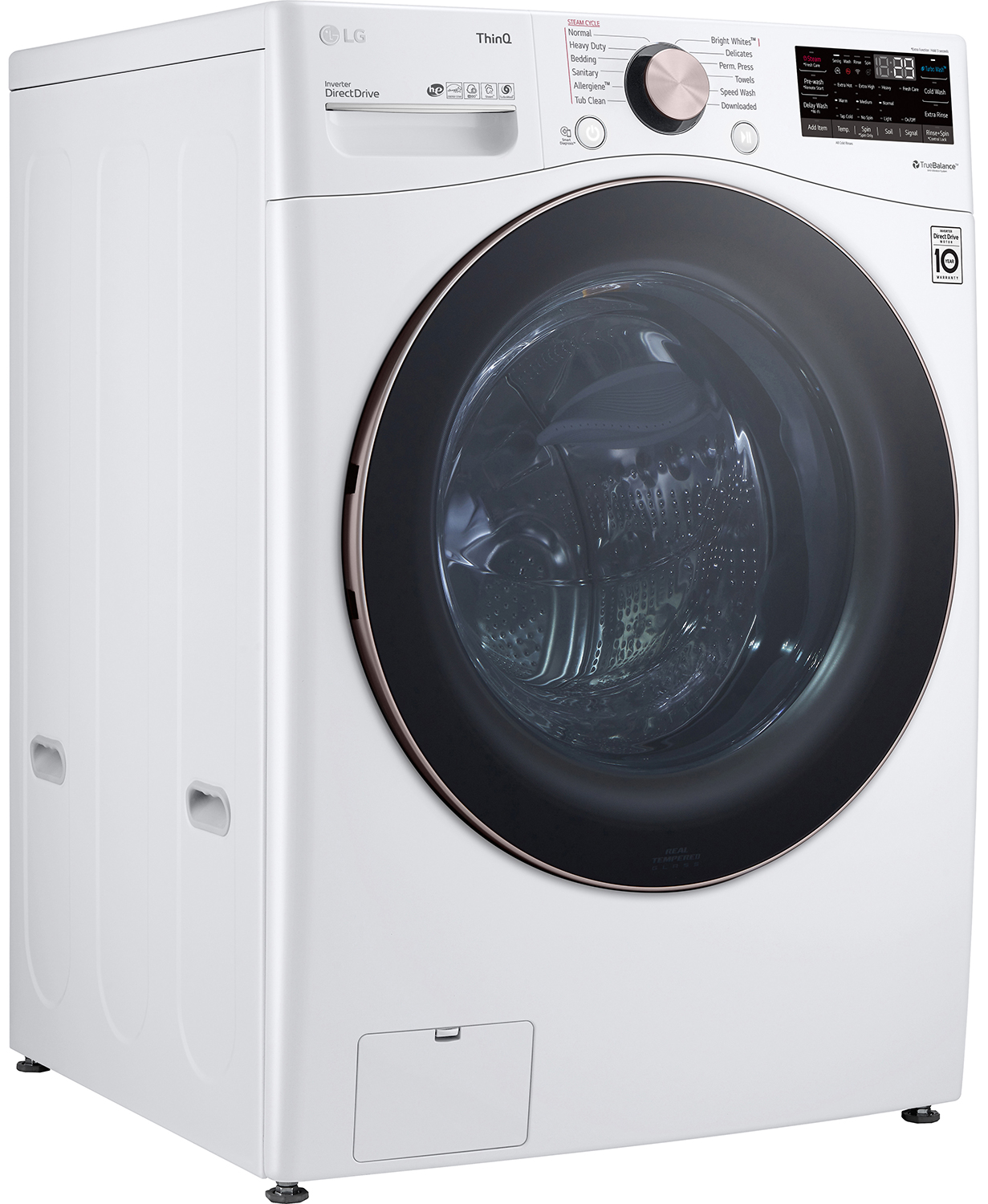 Closed White LG 4-5 Cu Ft Front Load Washer from the Left
