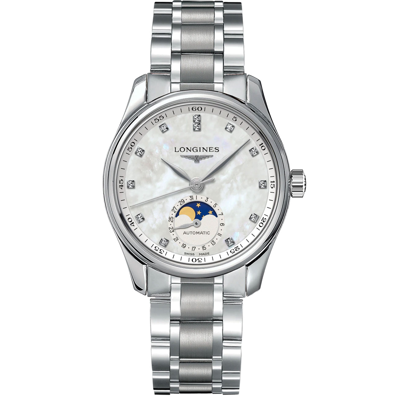 Longines Master Collection Automatic Moonphase Stainless Steel Watch, White MOP Dial, 34mm - L24094876