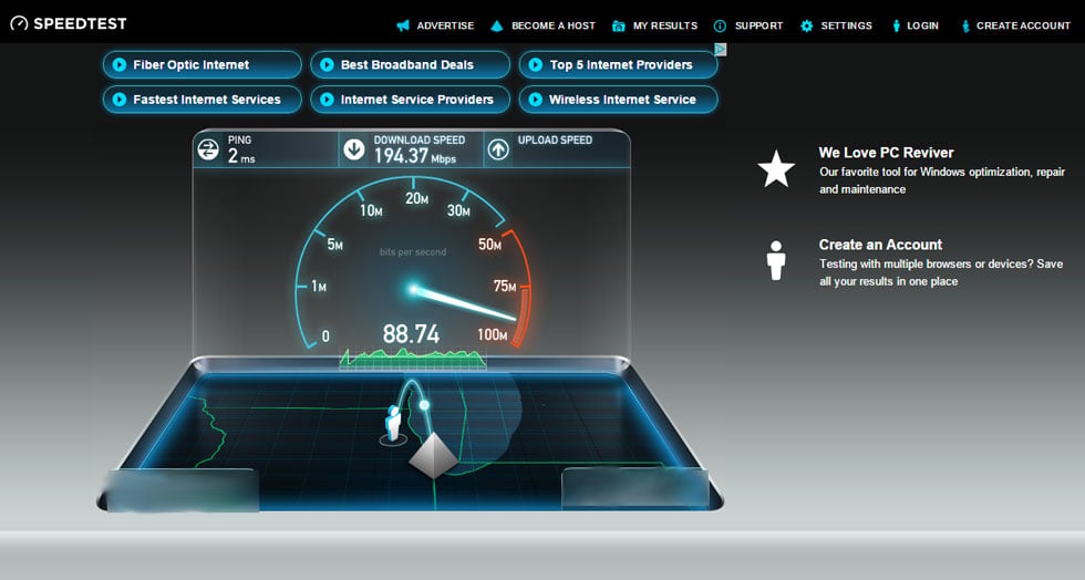 Speedtest.net: Speed test example