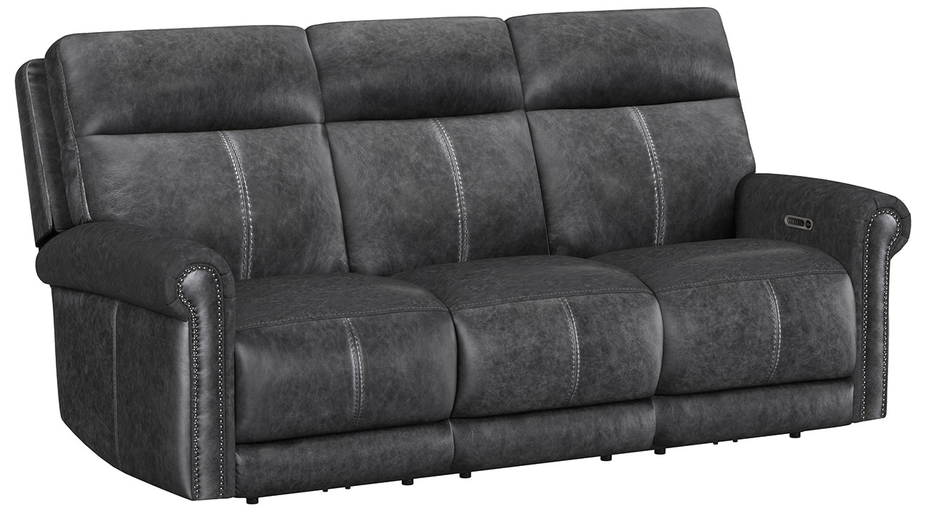 Angled view of Flexsteel Alexander Power Reclining Sofa in Leather