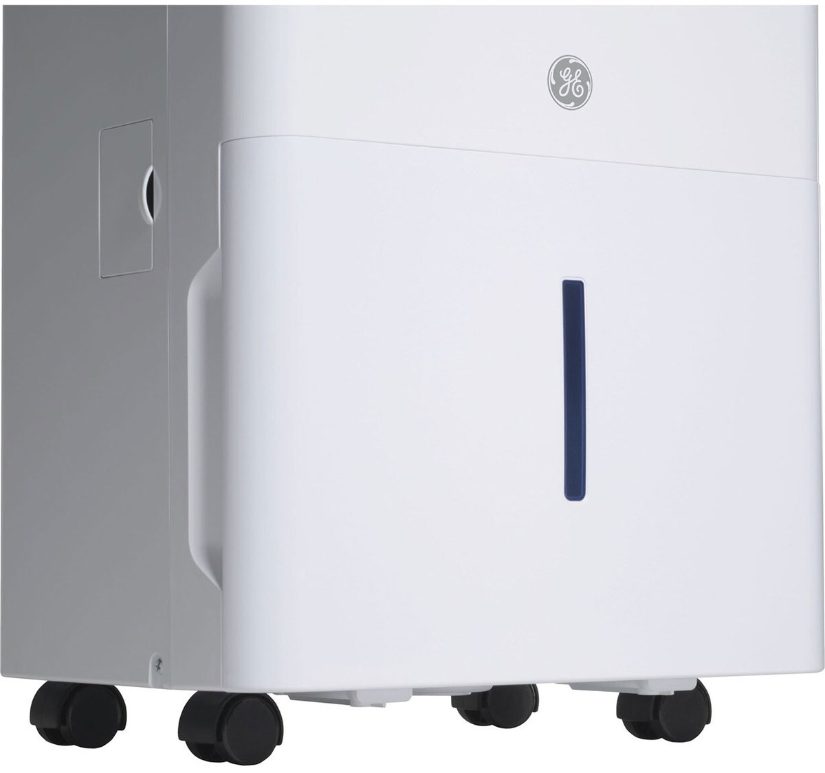 Portable Wheels on a White 50 Pint Dehumidifier from Haier