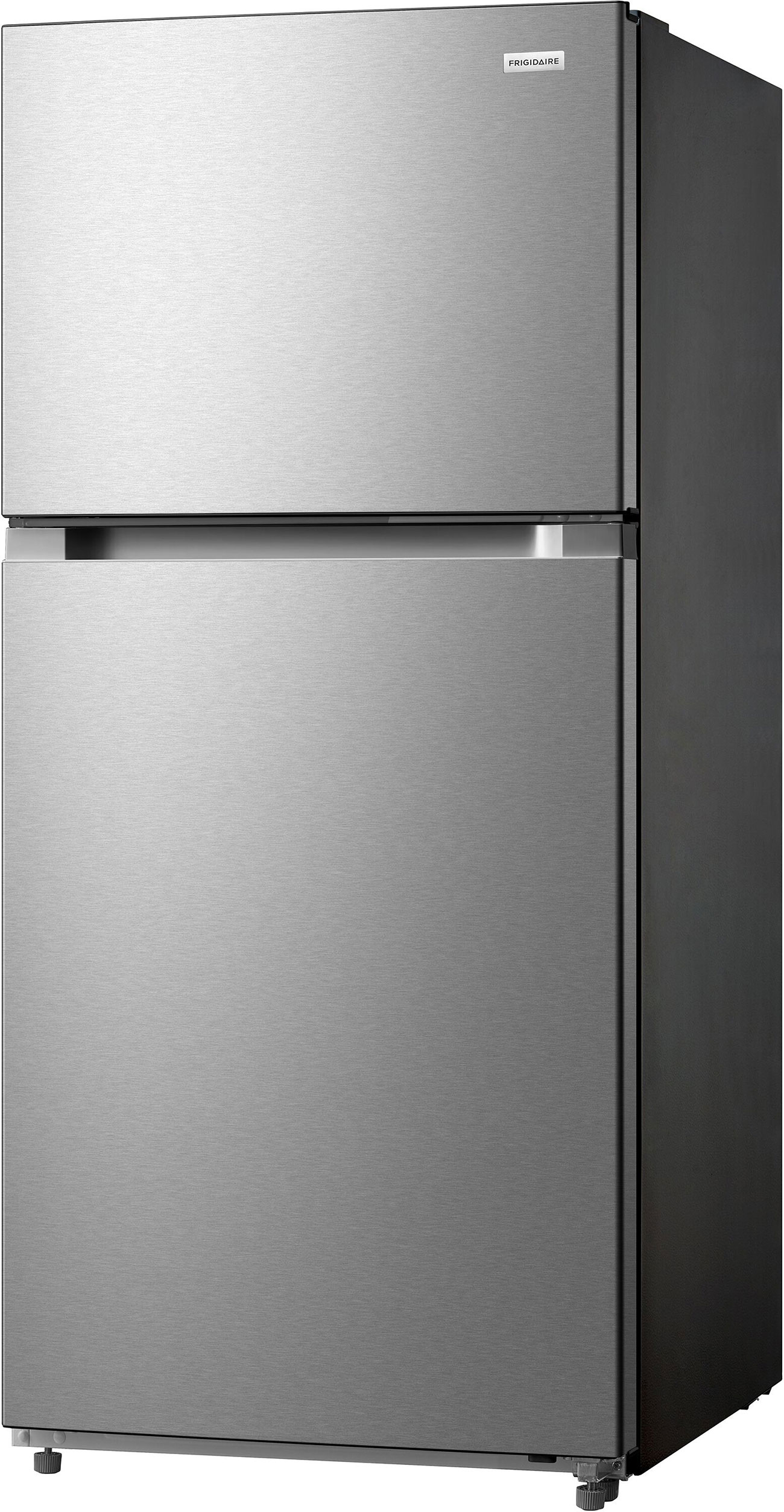 Angled view of Frigidaire Top Freezer Refrigerator in Stainless Steel
