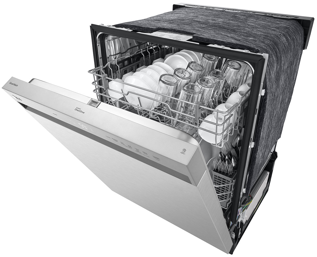 Partially Open Door on a Stainless Steel LG Dishwasher
