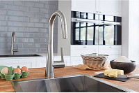 Stainless steel faucet in a kitchen