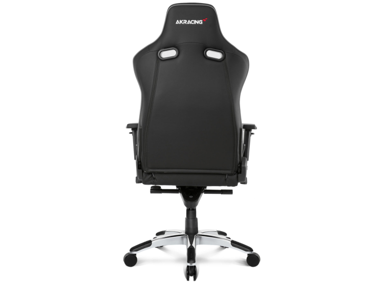 Rear view of the gaming chair displaying backrest, headrest cutouts, and wheelbase.