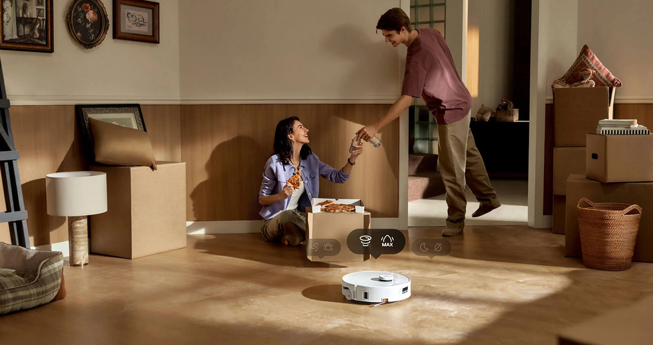 View of Roborock Robot Vacuum in room with options