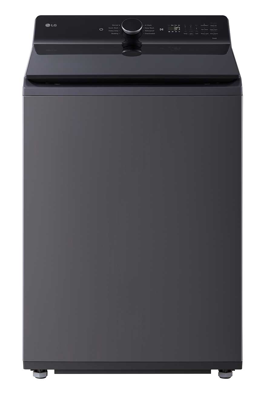 Front View of LG Top Load Washer in Matte Black