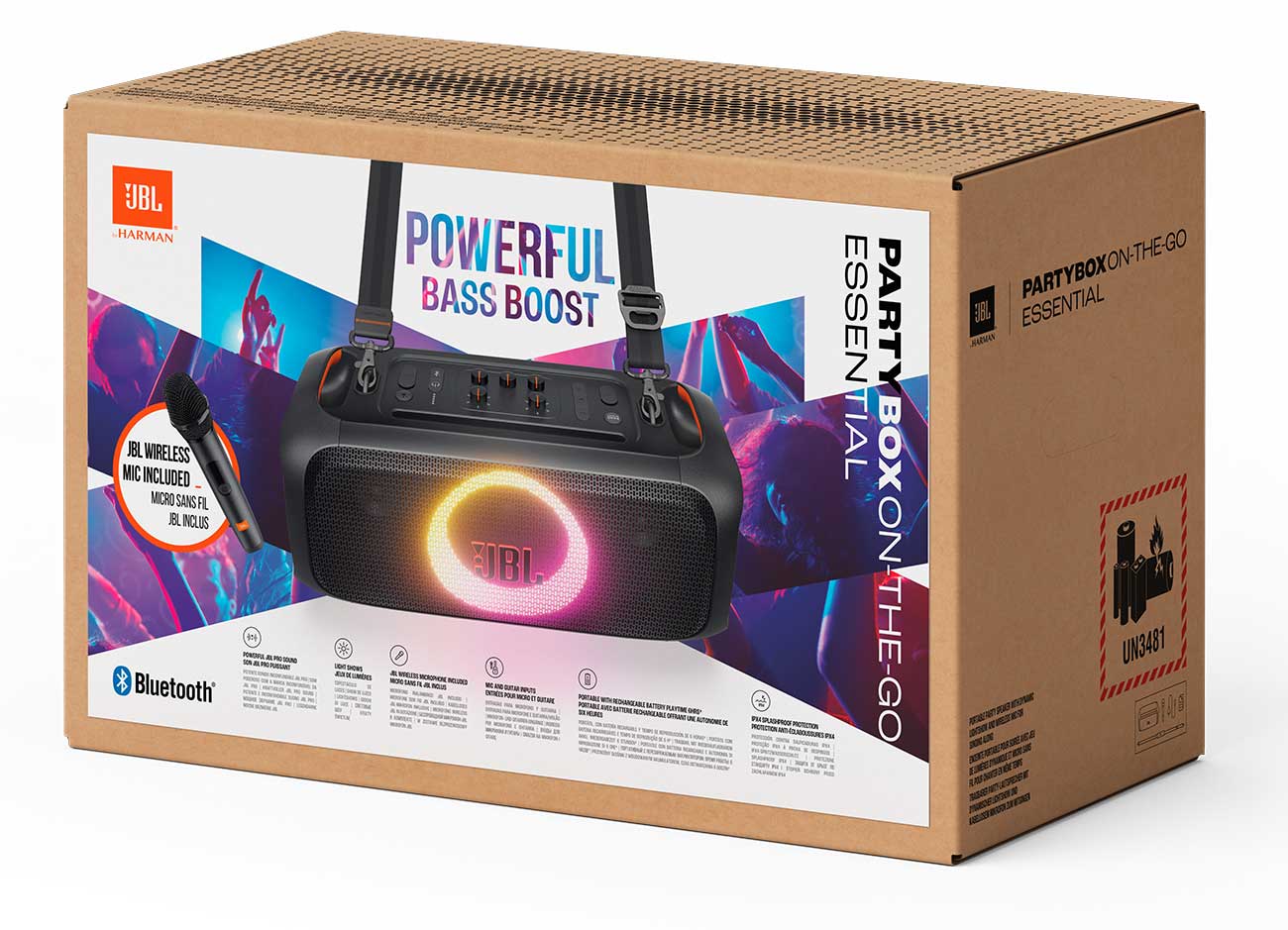 Side view of PartyBox OTG Essential Speaker Packaging