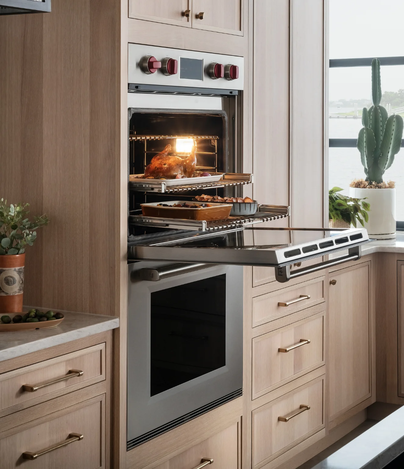 Wolf wall oven integrated into modern cabinetry