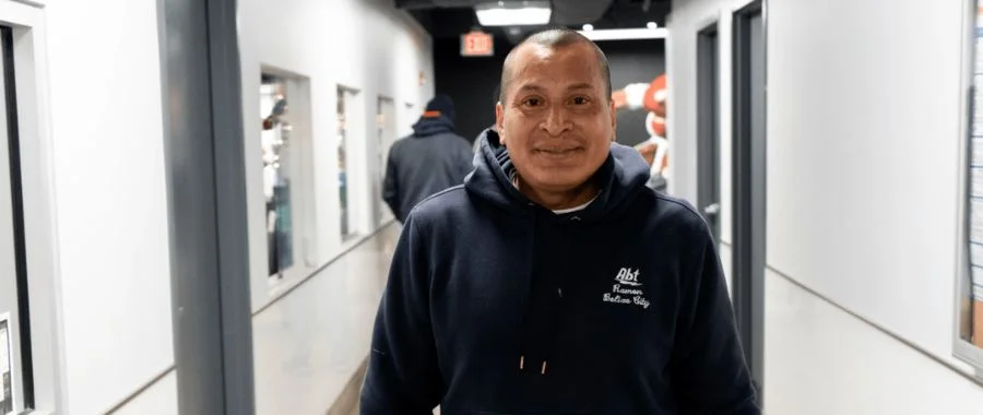 Ramon Hernandez wearing a navy Abt hoodie