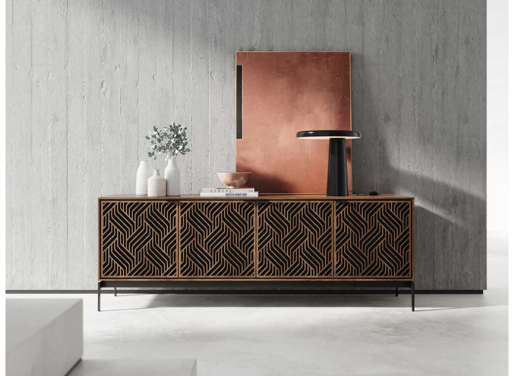 BDI Elements Media Console with 4 Weave Doors in Natural Walnut - 8709 WE-WL