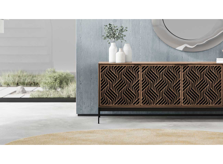 BDI Elements Media Console with 4 Weave Doors in Natural Walnut - 8709 WE-WL
