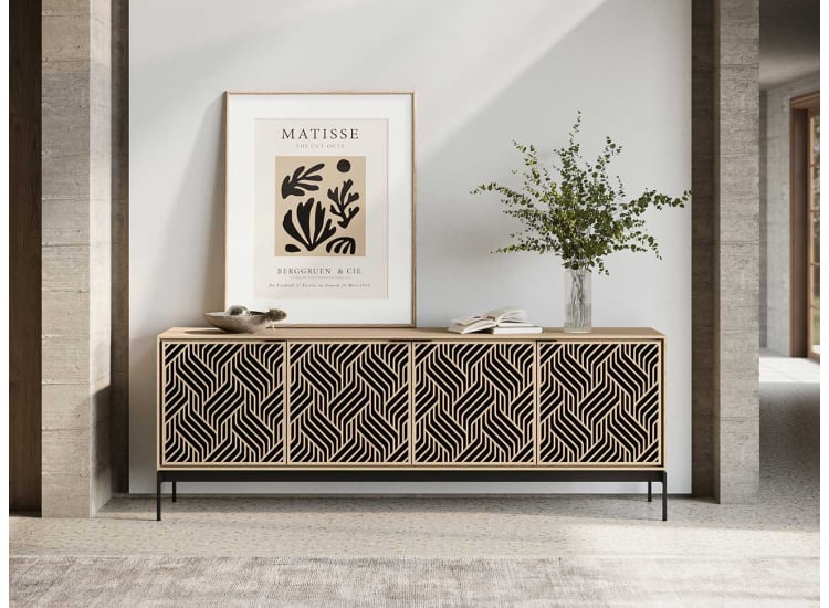 BDI Elements Media Console with 4 Weave Doors in Washed Oak - 8709 WE-WOK