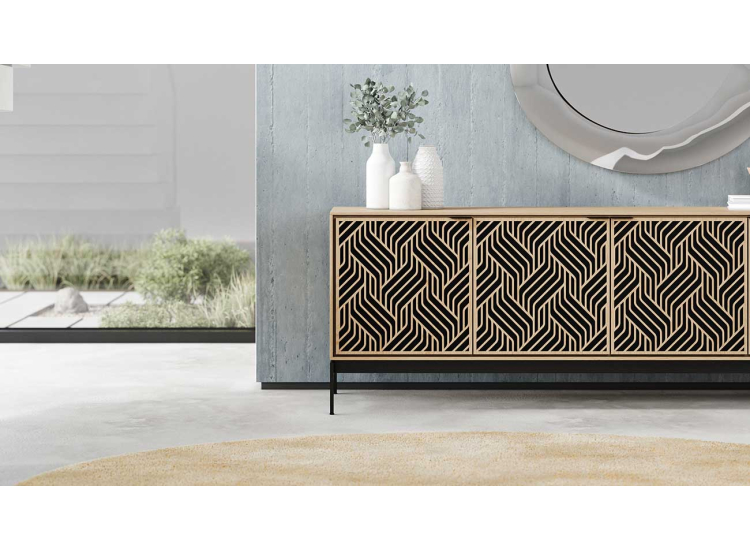 BDI Elements Media Console with 4 Weave Doors in Washed Oak - 8709 WE-WOK