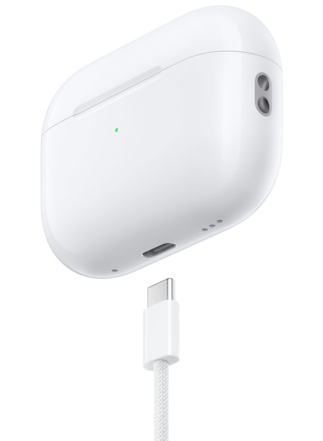 Bottom Angled View Image of Airpods in Case with Cable