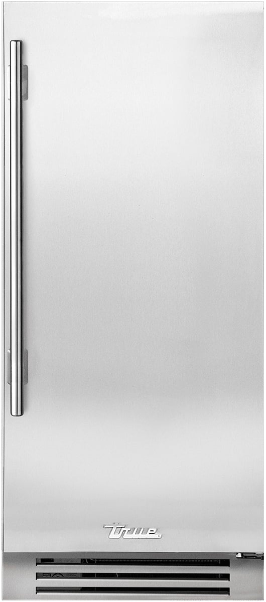 Front view of stainless steel ice machine