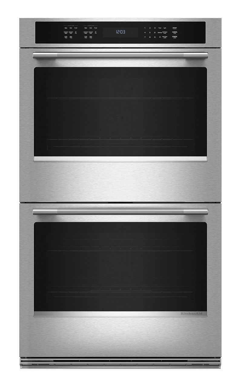 Front of KitchenAid Double Wall Oven in Stainless Steel