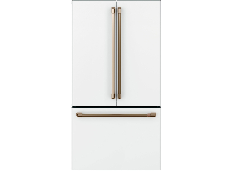 Cafe 23.1 Cu. Ft. Counter-Depth French-Door Refrigerator 36-Inch Wide in Matte White with Brushed Bronze Hardware - CWE23SP4MW2