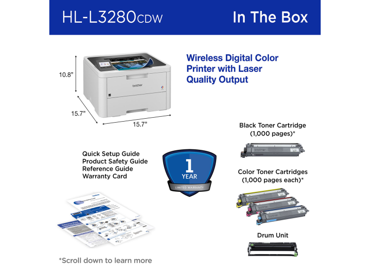 3280 Code Brother Wireless Compact Digital Color Laser Printer - HLL3280CDW