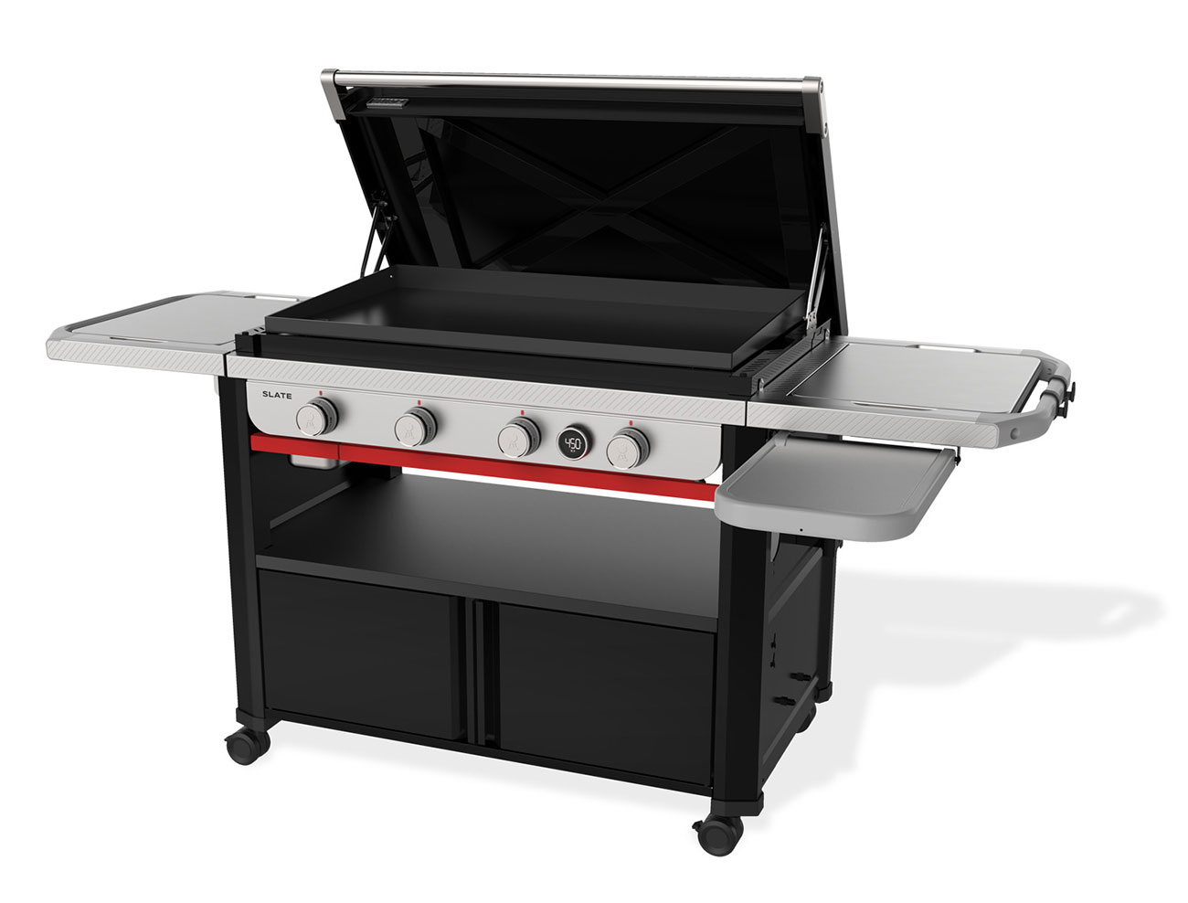 Angled View of Weber Slate Griddle Opened Up With Extended Table