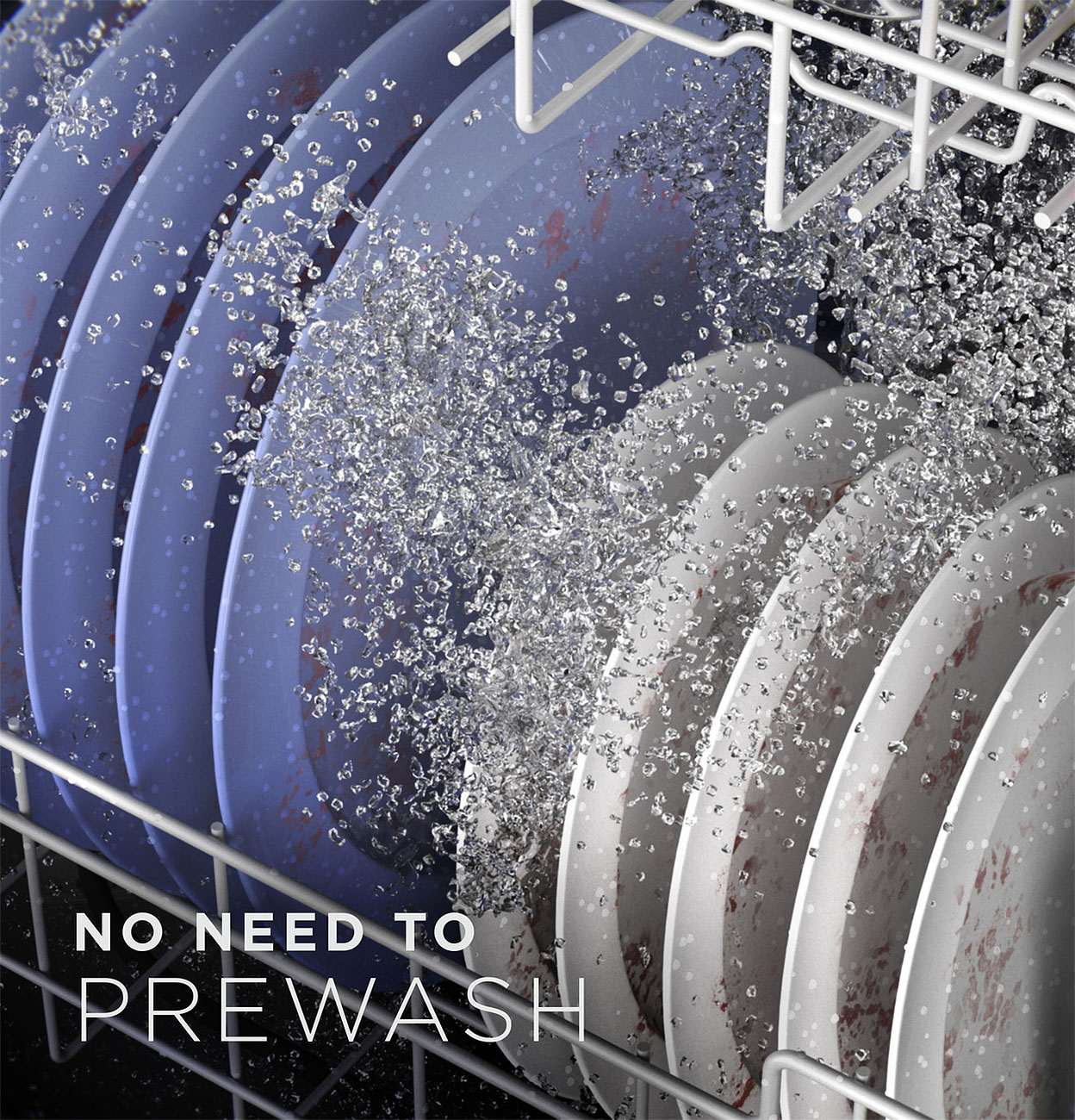 Stainless Steel GE Dishwasher Showing Full Wash of Lower Dish Rack