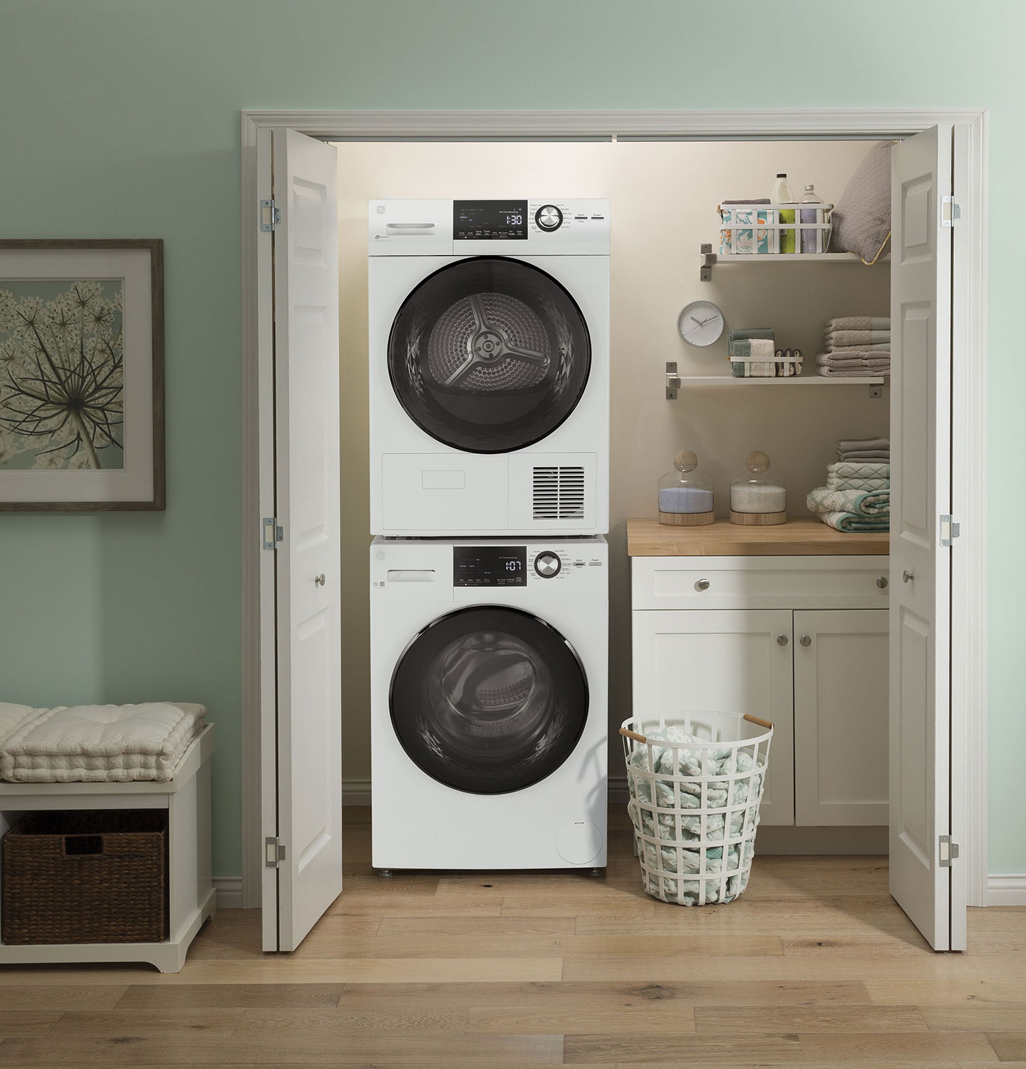 Washer and dryer in the laundry room.