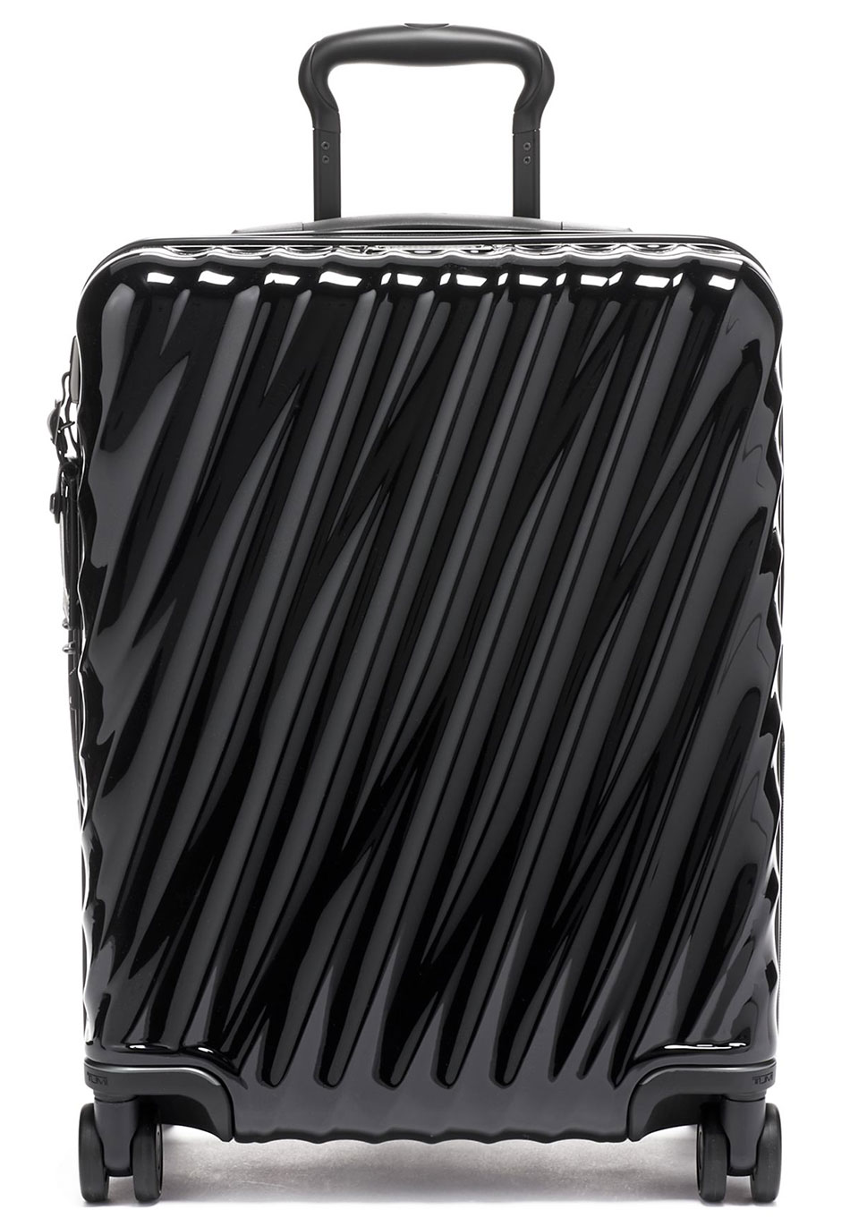 Front View of the TUMI 19 Degree Black Continental Expandable 4 Wheeled Carry-On
