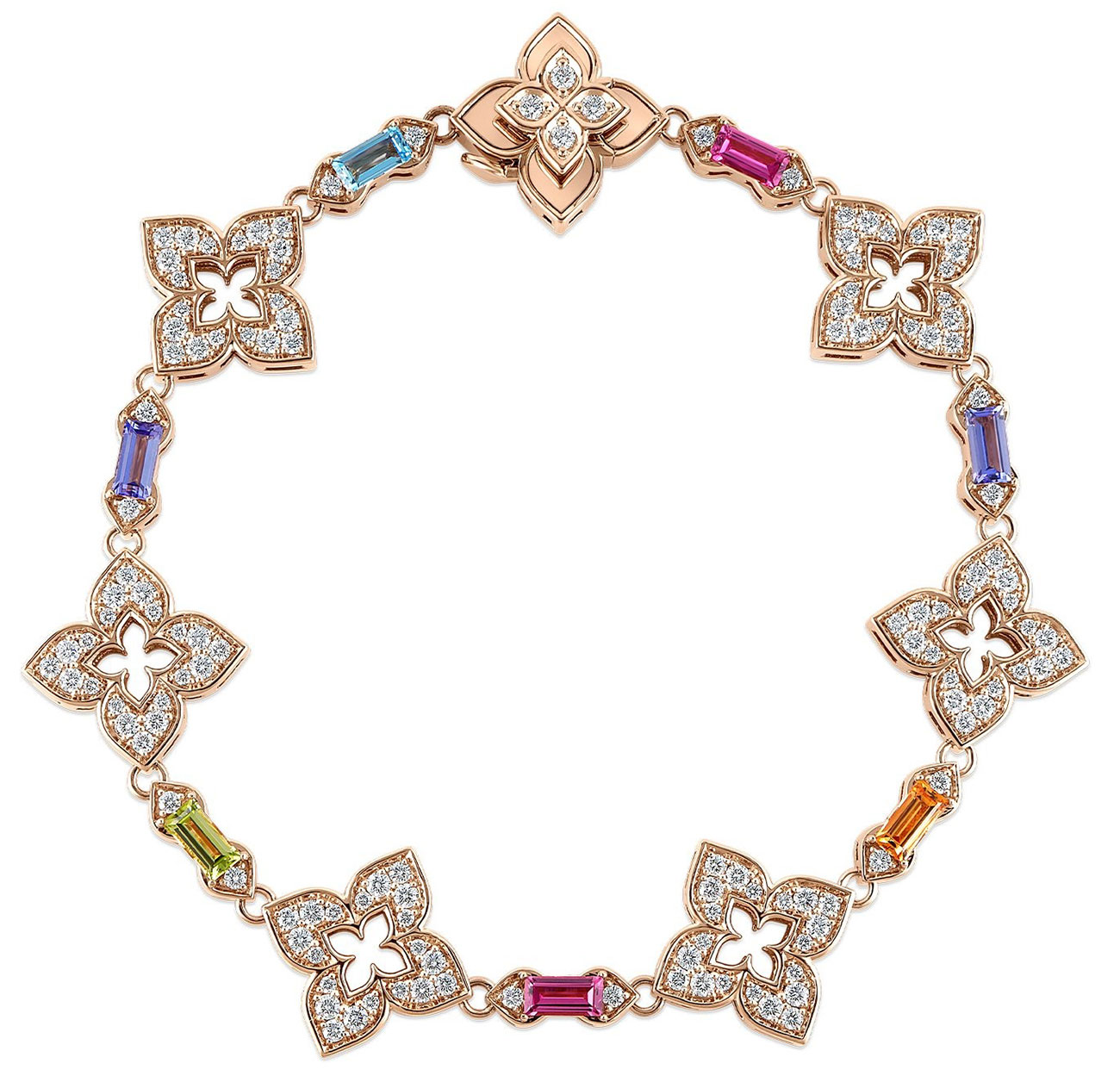 Roberto Coin Venetian Princess Carnival Pave Diamond and Mixed Baguette Flower Bracelet in 18K Rose Gold - 8883543AXLBX