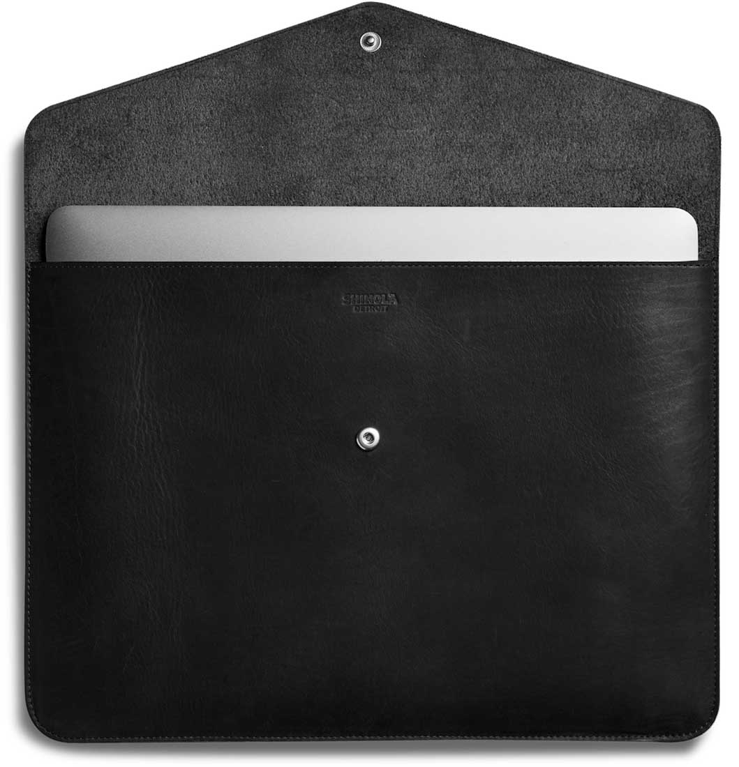 Shinola 15Inch Utility Laptop Sleeve in Black Leather 20241682B