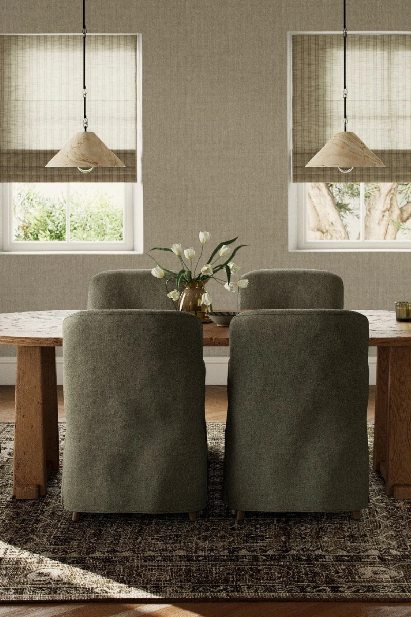 a bedroom set with bed, headboard, sidetable and lamp