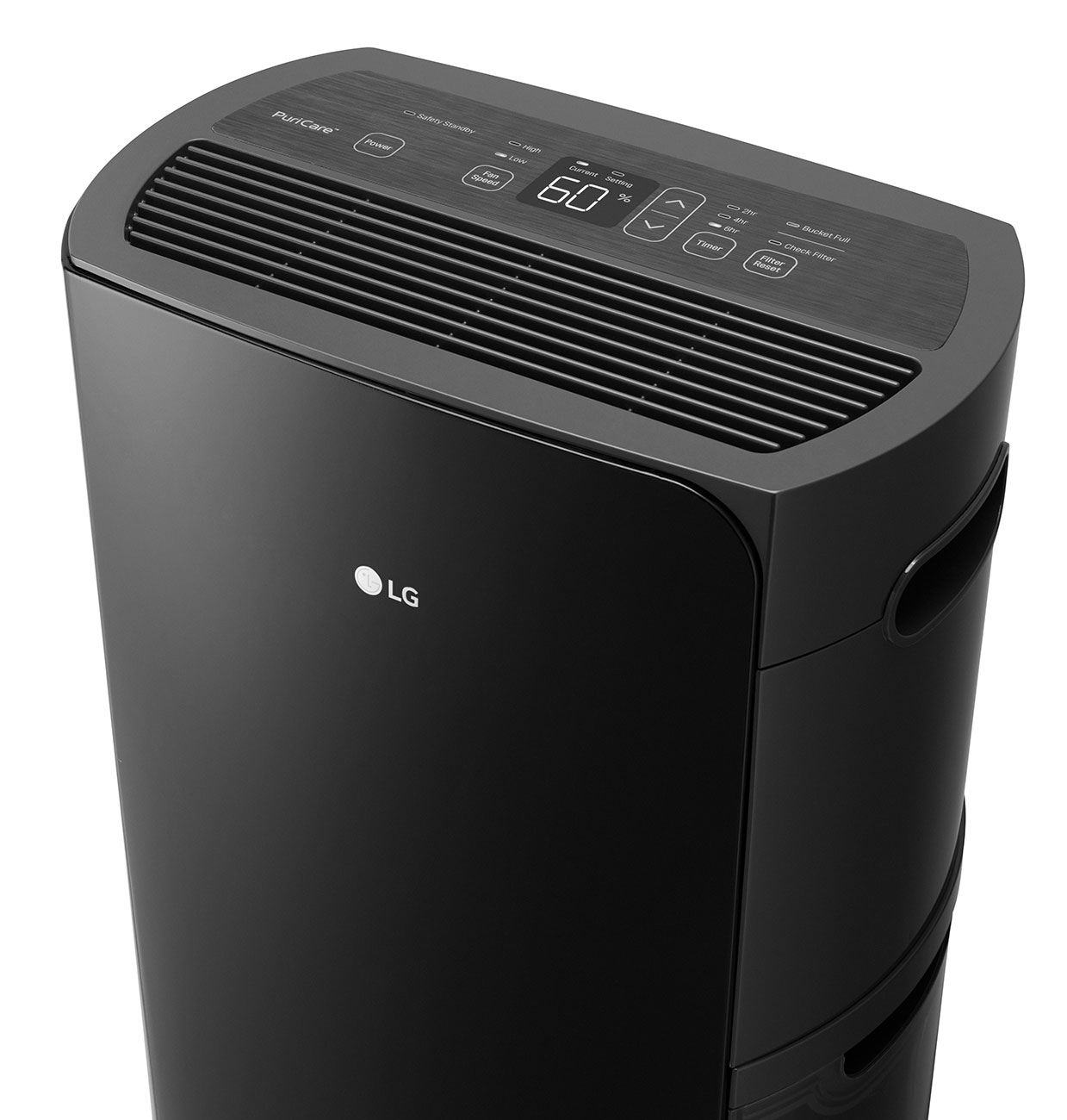 Close Up of Top Vents on a Black 50 Pint Dehumidifier from LG