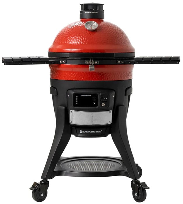 Front of a Kamado Joe Konnected Joe 18" Digital Charcoal Grill and Smoker in Red