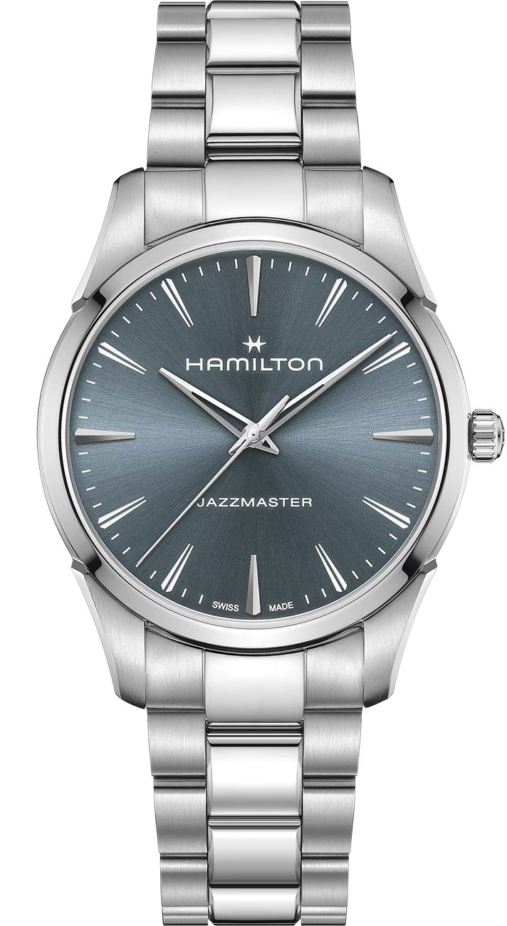Front view of Hamilton Jazzmaster Quartz Watch with Blue Dial