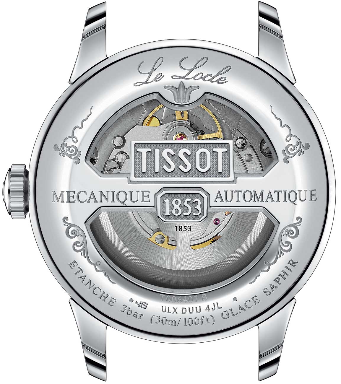 Back view of tissot watch with green dial