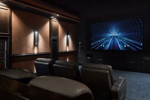 A home theatre with reclining chairs
