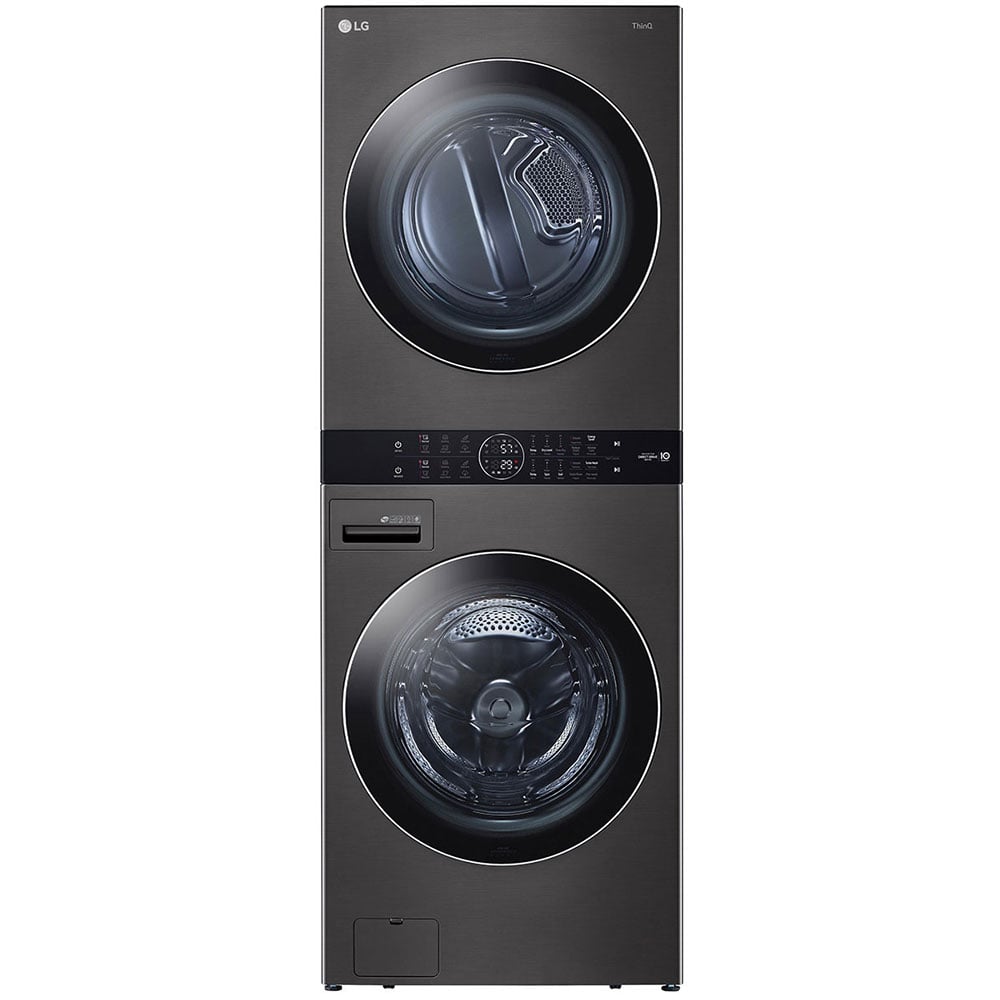 Front Image of Stacked Washer and Dryer in Black Steel