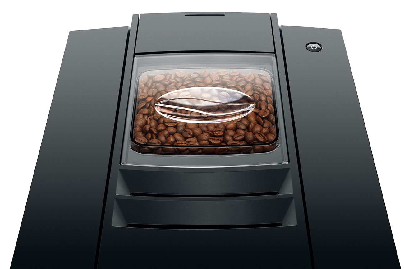 Close Up of Coffee Beans inside Jura E4 Piano Black Coffee Machine - 15466